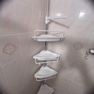 Rustproof shower caddy organizer for bathroom, 4 tiers, tension pole 56-114 in